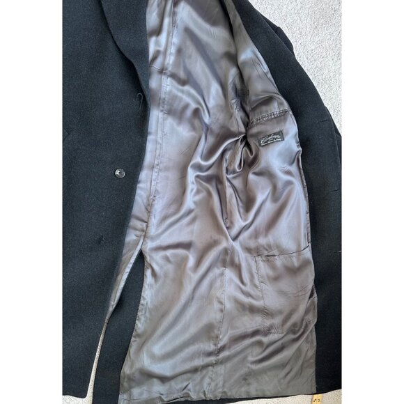 Andrew Fezza R-46 Black Wool & Cashmere Blend Mens Long Overcoat w/ Lapel Pin - Picture 11 of 16